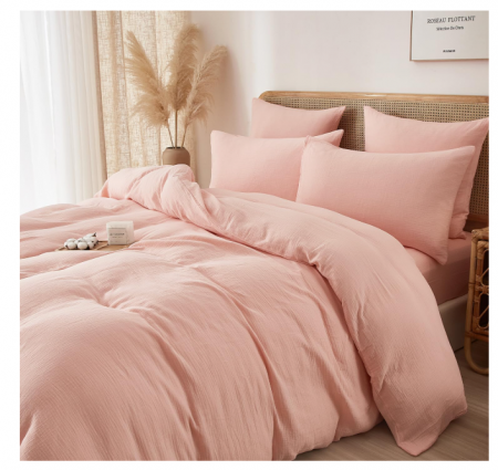 Lichidare Stoc - Set husă pilotă din muselină bumbac dublu strat 220 × 240 cm + 2 fețe pernă 65 × 65 cm – culoare naturală – respirabil și ultra-moale