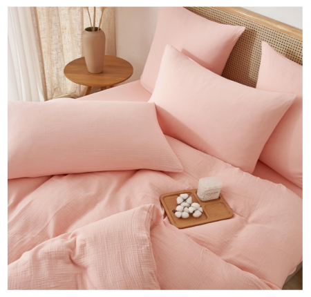 Set husă pilotă din muselină bumbac dublu strat 220 × 240 cm + 2 fețe pernă 65 × 65 cm – culoare naturală – respirabil și ultra-moale [5]