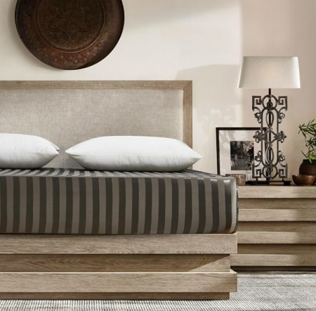 Lichidare Stoc - Cearceaf 180×200 cm Satin Anthracite cu Dungi – Respirant, Elastic Integral, Bonnet 15–30 cm