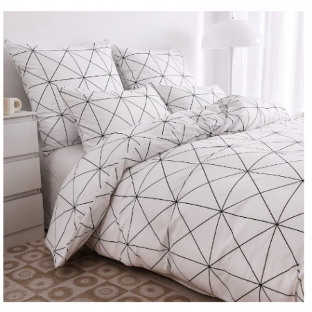 Set husă pilotă 240 × 260 cm + 2 fețe pernă 65 × 65 cm, microfibră – model geometric alb-negru, cu fermoar [0]