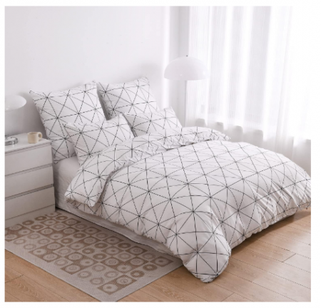 Set husă pilotă 240 × 260 cm + 2 fețe pernă 65 × 65 cm, microfibră – model geometric alb-negru, cu fermoar [2]
