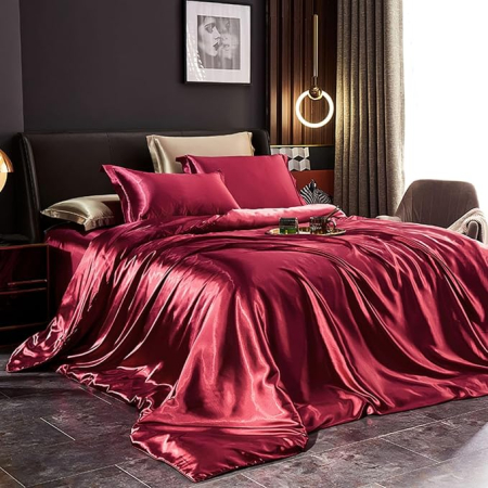 Lichidare Stoc - Set husa pilota Freyamy, rosu vin – 240x260cm si 2 fete de perna 65x65 cm, lux, material premium, marime Double