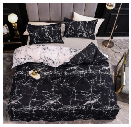 Set husa pilota  200 × 200 cm din bumbac 100 %, marmura neagra, cu fermoar + 2 fețe pernă 65 × 65 cm - Copie [4]