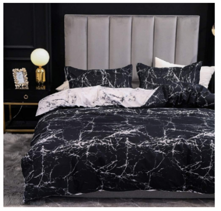 Set husa pilota  200 × 200 cm din bumbac 100 %, marmura neagra, cu fermoar + 2 fețe pernă 65 × 65 cm - Copie [3]