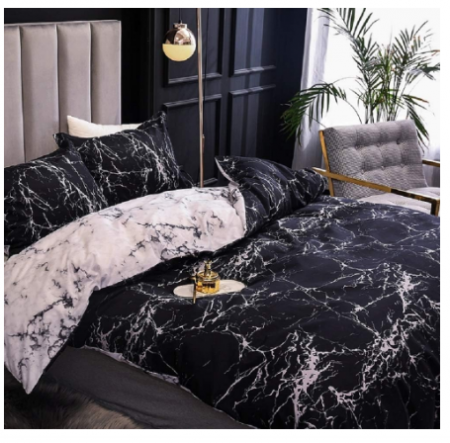 Set husa pilota  200 × 200 cm din bumbac 100 %, marmura neagra, cu fermoar + 2 fețe pernă 65 × 65 cm - Copie [1]