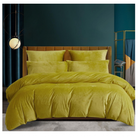 Lichidare Stoc - Set husa pilota 200 × 200 cm din bumbac 100 %, flanel mustar cald, cu fermoar + 2 fețe pernă 65 × 65 cm