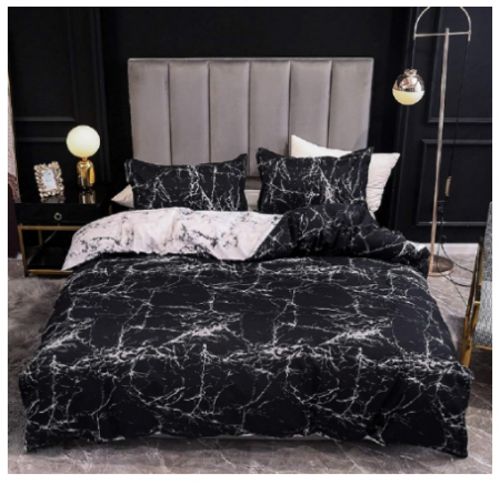 Textile & Decoratiuni - Set husa pilota 240 × 260 cm din bumbac 100 %, marmura neagra, cu fermoar + 2 fețe pernă 65 × 65 cm