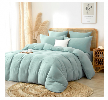 Set husă de pilotă din muselină 100 % bumbac 240 × 260 cm cu fermoar + 2 fețe pernă 65 × 65 cm – culoare verde mentă – extra moale și respirabil [2]