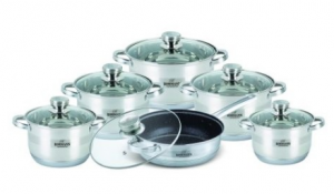 Set oale 12 piese cu capace Bohmann, inox 18/10 , tigaie marble, inductia, Inox [1]