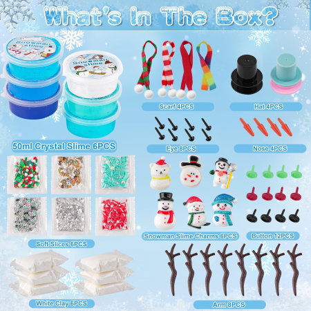 Set Snowman Slime – Lut slime și slime cristalin cu accesorii variate, 360 ml, saculet petrecere copii, cadou aniversar fete și băieți, set DIY [6]