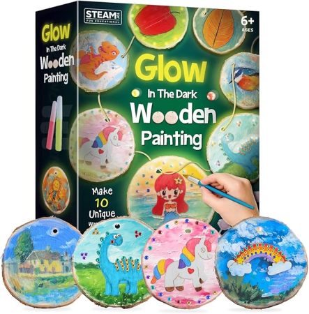 Birotica - Set creativ pictura pe lemn, glow in the dark, kit artizanat copii 6-12 ani