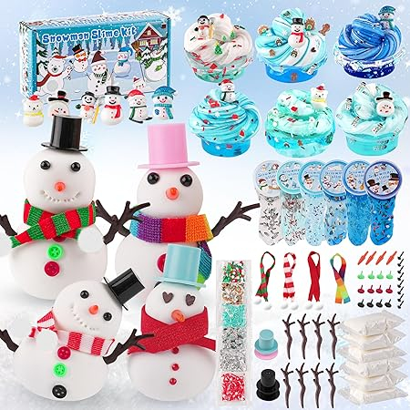 Birotica - Set Snowman Slime – Lut slime și slime cristalin cu accesorii variate, 360 ml, saculet petrecere copii, cadou aniversar fete și băieți, set DIY