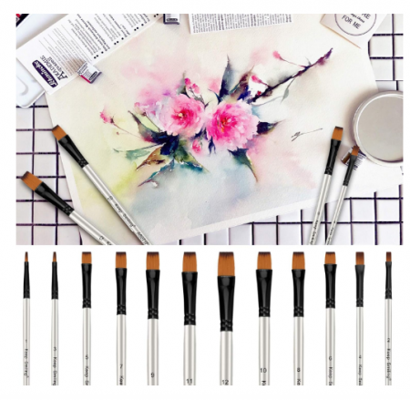 Set pensule sintetice nylon – 12 piese pentru pictură acrilic, acuarelă, ulei, argintiu [7]