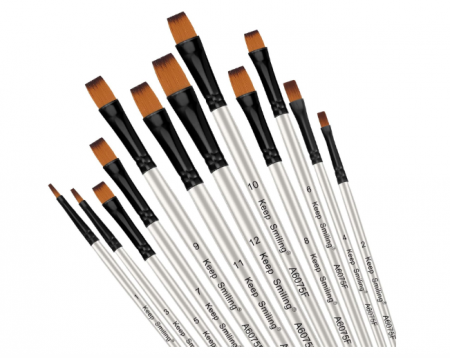 Birotica - Set pensule sintetice nylon – 12 piese pentru pictură acrilic, acuarelă, ulei, argintiu