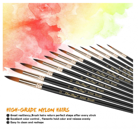 Set pensule sintetice nylon – 12 piese pentru pictură acrilic, acuarelă, ulei, negru [3]