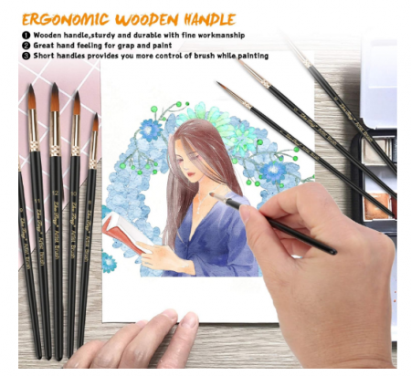 Set pensule sintetice nylon – 12 piese pentru pictură acrilic, acuarelă, ulei, negru [4]