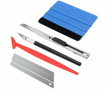 Lichidare Stoc - Set pentru montaj folie auto 4‑în‑1 – racletă felt, stick, cutter și cuțit utilitar