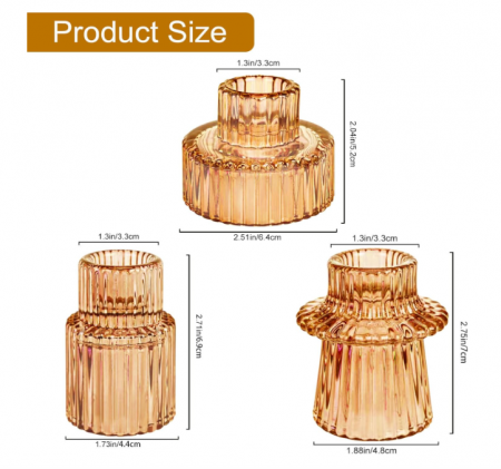 Set suporturi de lumânări Tealight/Stâlp- portocaliu – sticlă groasă cu efect prismă, design elegant pentru nuntă și decor masă [3]