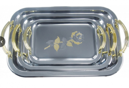 Set tavi pentru servire, 3 piese, manere aurii [5]