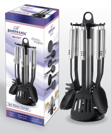 Set ustensile 7 piese Bohmann BH 7677, din Polyamida termorezistenta, maner otel inoxidabil, suport inclus [3]