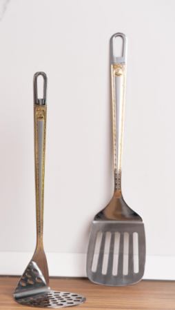 Set ustensile gatit, 7 piese, suport inclus, otel inoxidabil, Rosberg, auriu [3]