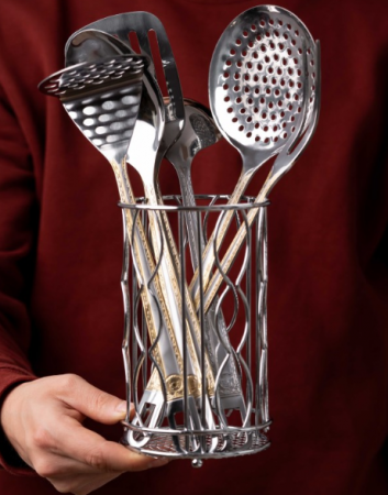 Set ustensile gatit, 7 piese, suport inclus, otel inoxidabil, Rosberg, auriu [1]