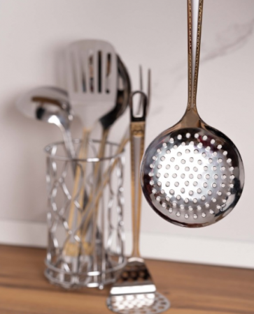 Set ustensile gatit, 7 piese, suport inclus, otel inoxidabil, Rosberg, auriu [5]