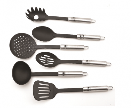Set ustensile 7 piese Bohmann BH 7677, din Polyamida termorezistenta, maner otel inoxidabil, suport inclus [1]