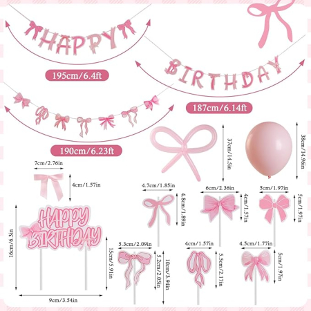 Set decorațiuni SUNBEAUTY pentru ziua de naștere – 96 piese, baloane cu fundițe, fețe de masă, bannere, petrecere fete, balon cu papion [1]