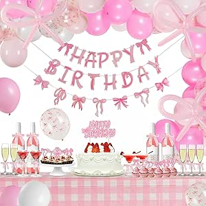 Set decorațiuni SUNBEAUTY pentru ziua de naștere – 96 piese, baloane cu fundițe, fețe de masă, bannere, petrecere fete, balon cu papion [4]