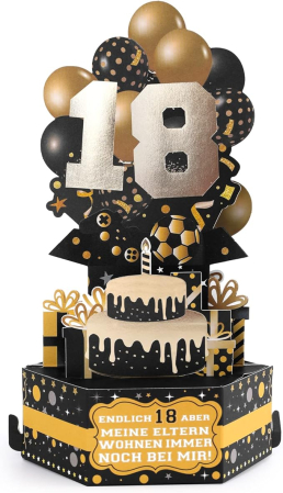 Felicitare 3D Pop-Up pentru aniversare 18 ani, Rhdekoein, cu plic, negru [6]