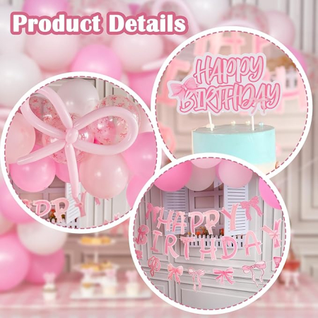 Set decorațiuni SUNBEAUTY pentru ziua de naștere – 96 piese, baloane cu fundițe, fețe de masă, bannere, petrecere fete, balon cu papion [3]