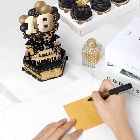 Felicitare 3D Pop-Up pentru aniversare 18 ani, Rhdekoein, cu plic, negru [1]