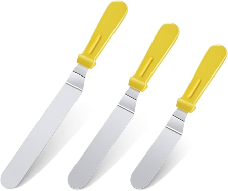 Bucatarie & Servire masa - Set spatule unghiulare SameTech pentru tort, inox, 15/20/25 cm, manere galbene