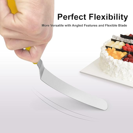 Set spatule unghiulare SameTech pentru tort, inox, 15/20/25 cm, manere galbene [4]