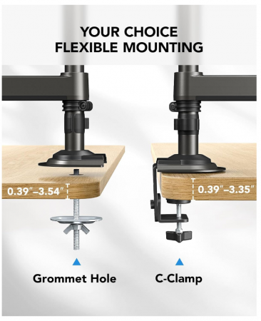 Suport Dublu pentru Monitoare - Braț Articulat cu Prindere pe Birou, Compatibil VESA 13”-27”, Reglabil pe Înălțime, Pivotare 360°, Capacitate 8 kg/Monitor - Resigilat [6]
