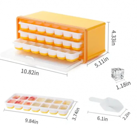 Set 3 tăvițe din Silicon pentru Cuburi de Gheață cu Capac și Recipient de Depozitare, Ideală pentru Congelator [1]