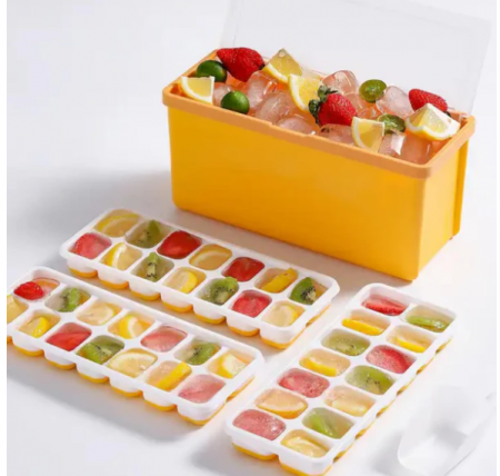 Set 3 tăvițe din Silicon pentru Cuburi de Gheață cu Capac și Recipient de Depozitare, Ideală pentru Congelator [3]