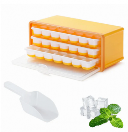 Set 3 tăvițe din Silicon pentru Cuburi de Gheață cu Capac și Recipient de Depozitare, Ideală pentru Congelator [0]