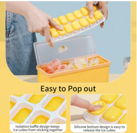 Set 3 tăvițe din Silicon pentru Cuburi de Gheață cu Capac și Recipient de Depozitare, Ideală pentru Congelator [4]