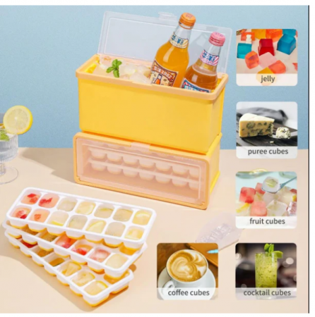 Set 3 tăvițe din Silicon pentru Cuburi de Gheață cu Capac și Recipient de Depozitare, Ideală pentru Congelator [2]