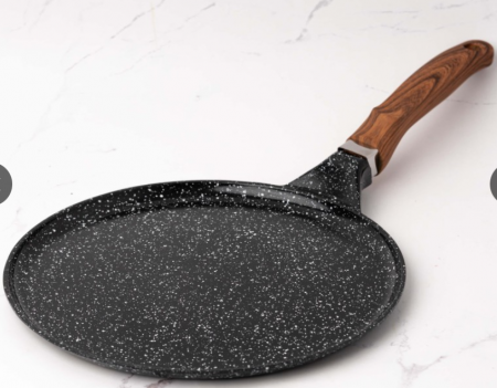Tigai si seturi - Tigaie clatite/pizza aluminiu turnat, 28x1.5 cm, acoperire ceramica, maner soft touch, inductie, Goldmann