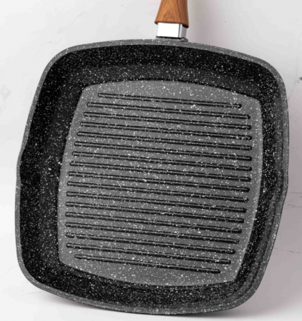 Tigaie grill aluminiu turnat, 28x4.5 cm, capac termorezistent, acoperire ceramica, maner soft touch, inductie, Goldmann [4]