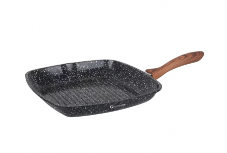 Tigai si seturi - Tigaie grill Goldmann GM-0928, 28 cm, Acoperire marmura, Inductie, Negru