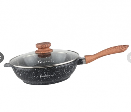 Tigai si seturi - Tigaie inalta aluminiu turnat, 24x7 cm, Goldmann, capac termorezistent, acoperire ceramica, maner soft touch, inductie