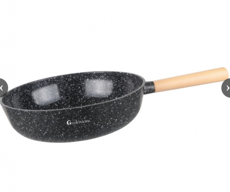 Tigai si seturi - Tigaie Wok aluminiu turnat, 30x8.5 cm, Goldmann, acoperire ceramica, maner soft touch