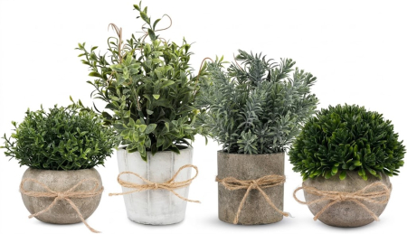 Vaze si boluri decorative - Set 4 Plante Artificiale Decorative, Mini Plante din Plastic, pentru Decor Interior, Living, Dormitor, Baie si Bucatarie,12-20cm