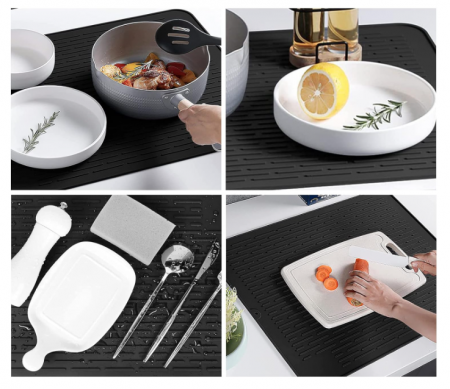 Scurgator vase - Scurgator /  uscator universal din Silicon, Negru, 45 x 40 cm, Multifuncțional, Antiderapant, Rezistent la Căldură, Ușor de Curățat