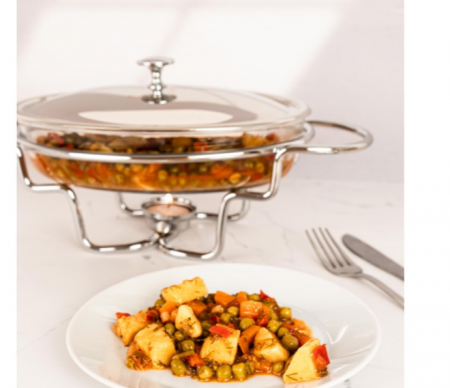 Chafing dish / Vas termorezistent cu incalzitor, 1.6 litri, capac si suport otel inoxidabil [8]