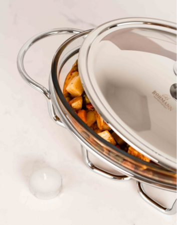 Chafing dish / Vas termorezistent cu incalzitor, 1.6 litri, capac si suport otel inoxidabil [4]